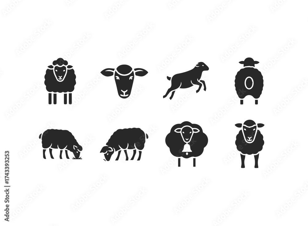 Fototapeta premium Collection of Sheep Icons and Silhouettes.