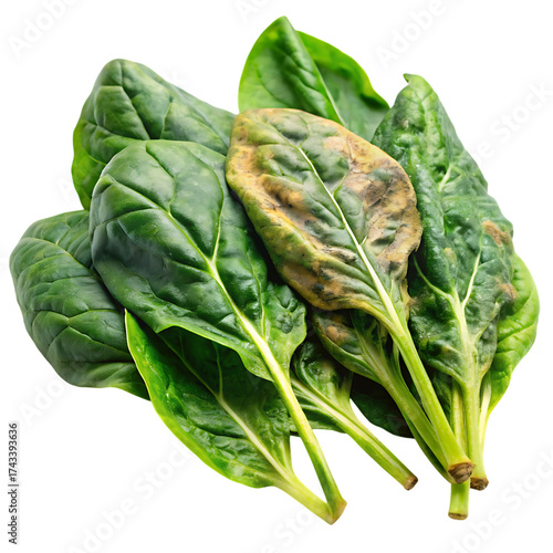 Wilted and Fresh Spinach Leaves cutout png isolated on a transparent background