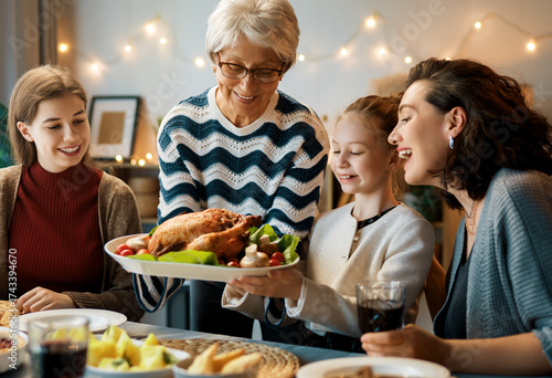 Family celebrating Thanksgiving Day