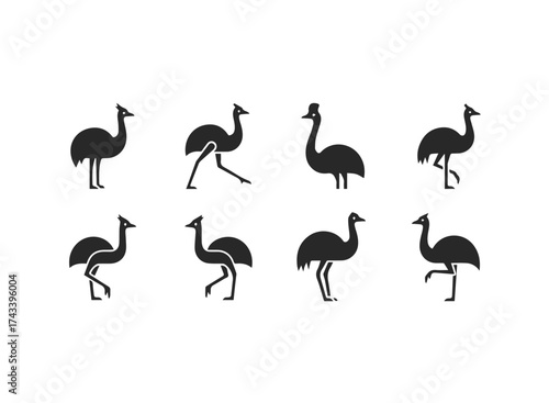 Diverse Silhouette Collection of Flightless Birds.