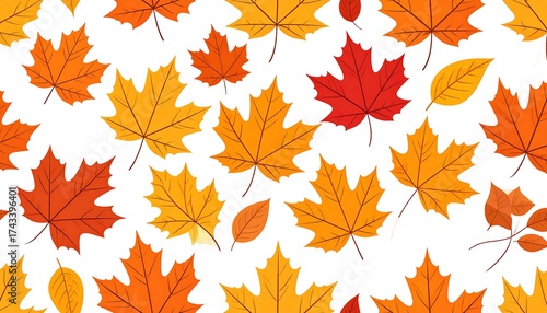 Assorted autumn leaves of vibrant reds, oranges, and yellows scattered across a white background, creating a seasonal pattern