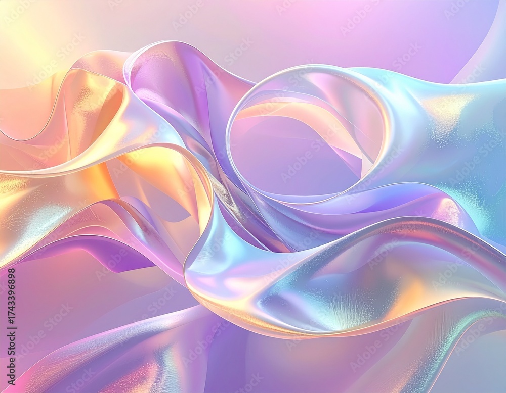 Fototapeta premium Abstract Iridescent Ribbons with Soft Gradient Light – Holographic Pastel Background