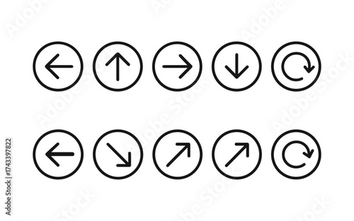 Arrow icon set. Colored arrow symbols. Arrow of different types. Arrow isolated vector graphic elements.	