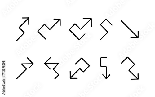 Arrow icon set. Colored arrow symbols. Arrow of different types. Arrow isolated vector graphic elements.	