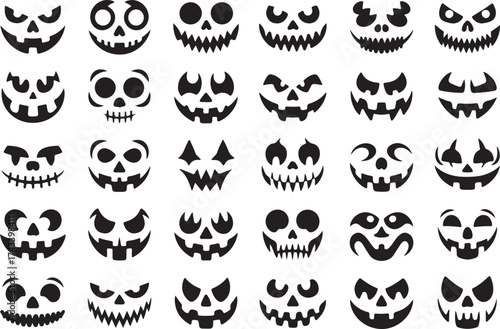 Collection of spooky and scary halloween jack o lantern faces and pumpkin carving designs