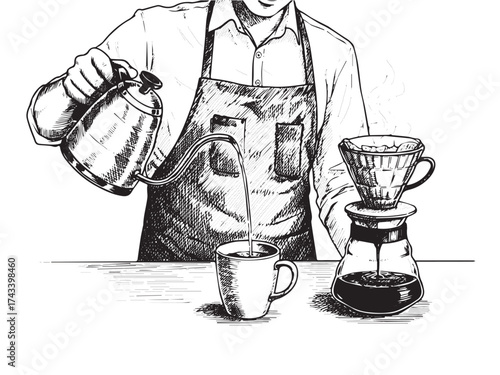 Coffee Brewing Vintage Engraved Café Scene Illustration Isolated Vector