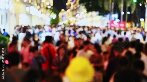 Wallpaper Mural Defocused time lapse of  many people walking on the street at night Torontodigital.ca