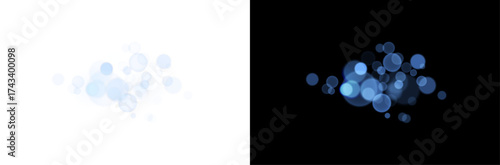 Blue bokeh light abstract background overlay PNG. Clean water bubbles or snow falling effect for winter, medical. Black background. Bokeh lights

