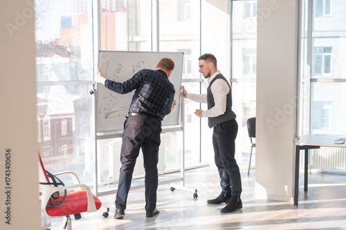 Wallpaper Mural Two Caucasian men discussing work at a white board.  Torontodigital.ca