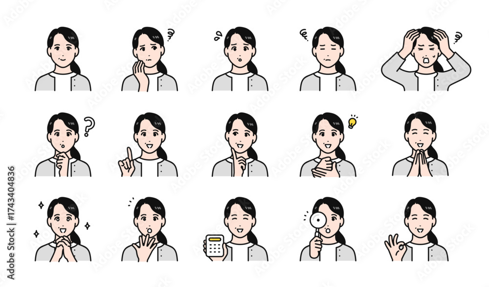 40代女性の様々な表情バリエーションセット