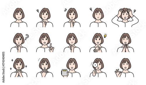 30代女性の様々な表情バリエーションセット