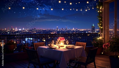Romantic rooftop dinner under the stars