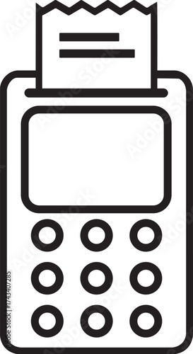 Black outline of a credit card payment terminal with receipt