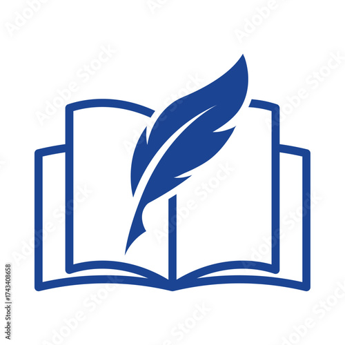 Book with Feather Pen Icon — Education and Writing Vector Illustration