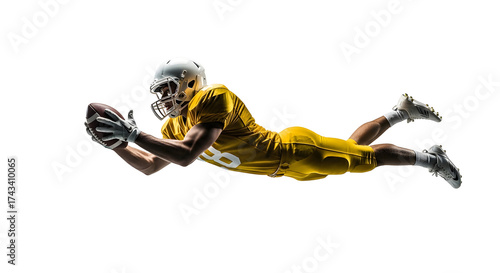 American football player diving to catch the ball.