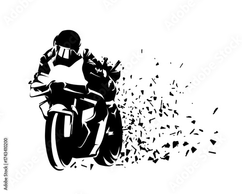 Motorsport. Motorbike circuit racing, isolated vector silhouette. Ink drawing. Road motorcycle