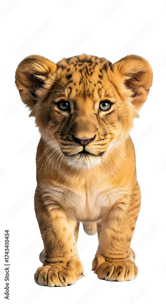 Obraz premium Adorable Lion Cub Standing Front View Studio Portrait.