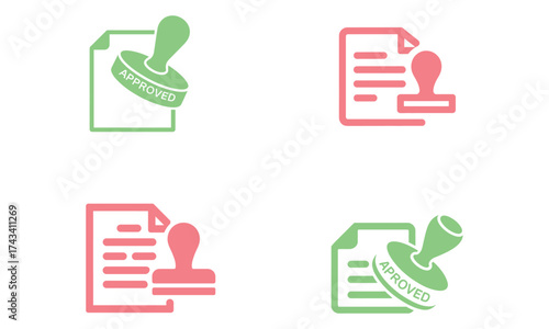 Approved stamp icon set showing document validation and confirmation concept
