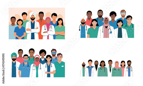 Medical team illustration showing group of doctors and healthcare professionals
