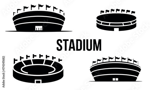 Stadium icon set showing sport arena and event venue symbols
