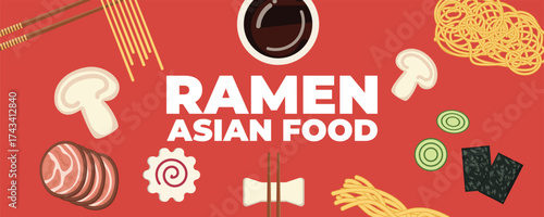 Ramen soup with chopsticks — Asian and Japanese cuisine banner. Perfect for restaurant branding, advertising, menu design, and marketing materials