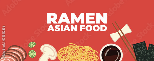 Ramen soup with chopsticks — Asian and Japanese cuisine banner. Perfect for restaurant branding, advertising, menu design, and marketing materials