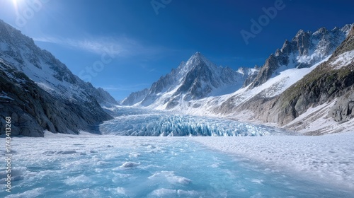 Wallpaper Mural Icy Glacier Mountain Landscape Under Clear Blue Sky in Sunlight Torontodigital.ca