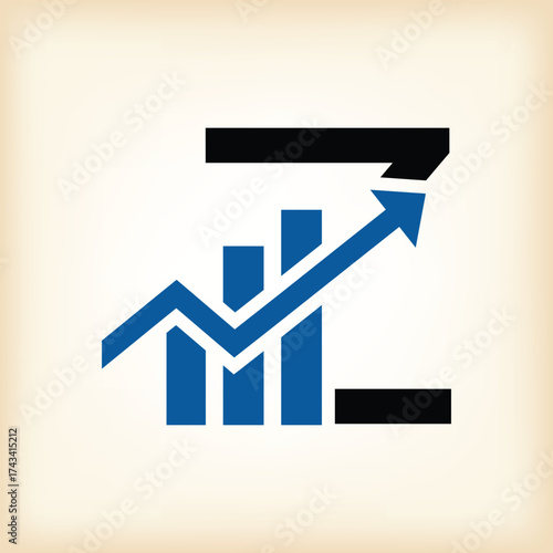 the image depicts a flat logo of a letter Z in blue color with graph bar and an arrow suggesting upward trend