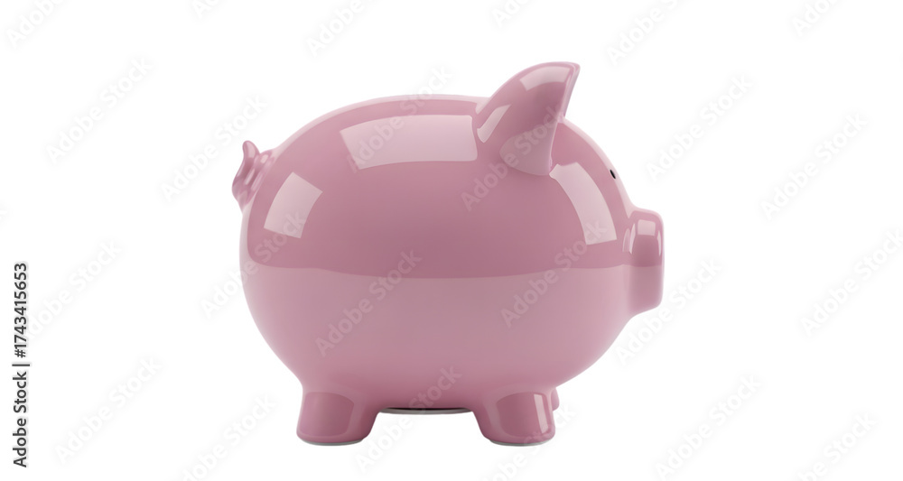 Fototapeta premium Classic Pink Ceramic Piggy Bank Isolated on White Background