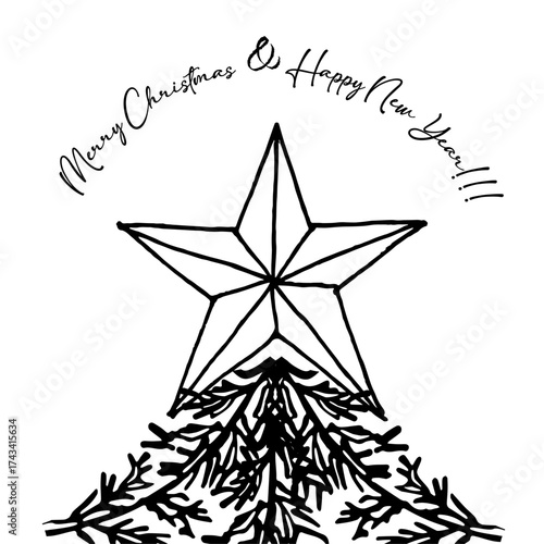 Vector doodle Christmas set with black and white holiday sketches for greeting card design, festive posters, craft packaging and winter decoration