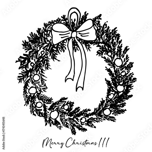 Hand drawn vector Christmas doodle set with black and white holiday elements for cards, posters, wrapping and festive decoration in sketch style