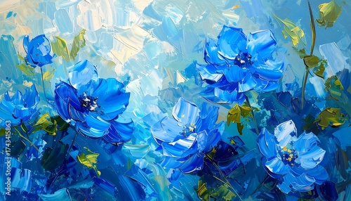 Vibrant blue floral painting