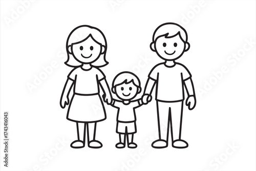 Happy family illustration of parents and child holding hands symbolizing love and unity