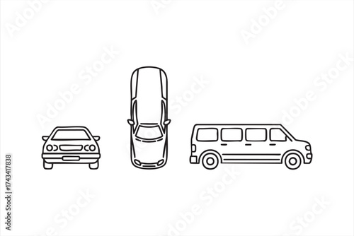 Transportation icons showing cars and vans for automotive service and delivery themes