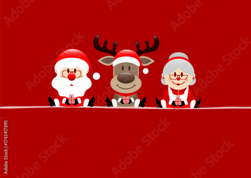 Karte Weihnachtsmann Rentier Und Oma Rot