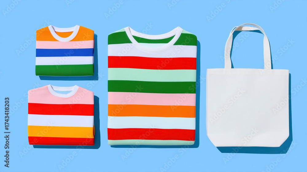 custom made wallpaper toronto digitalColorful striped clothing and tote bag on a bright blue background highlight a vibrant shopping experience this season