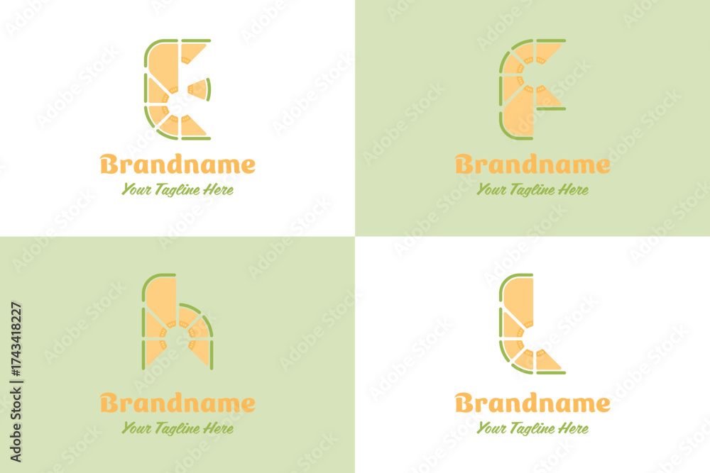 Fototapeta premium Letter E F H L Melon Logo, symbolizing freshness, fun, and creativity