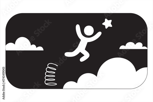 Motivational illustration of person jumping to reach a star symbolizing success and ambition