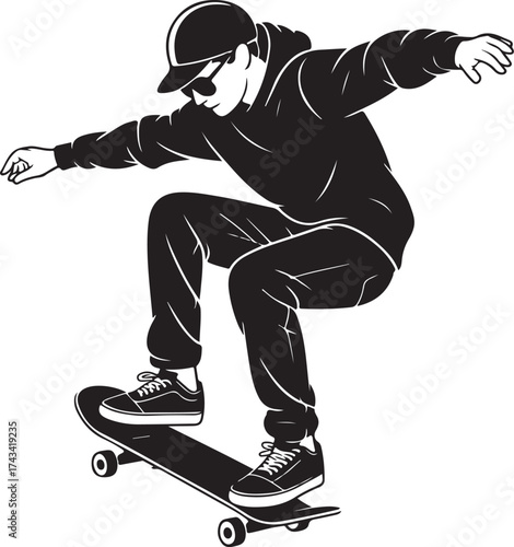 Skateboarder mid air doing extreme trick stunt