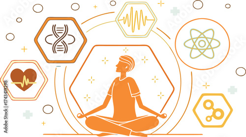 Futuristic Meditation with Wellness Icons
