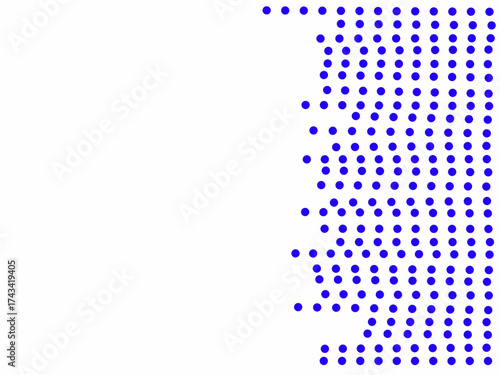 Abstract Blue dot pattern forming a modern halftone wave design on a white background. Perfect for digital art, posters, and creative graphic projects.
