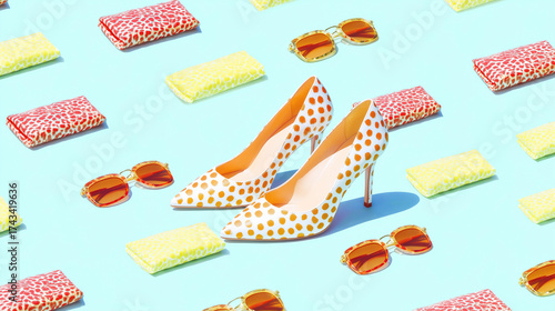 Wallpaper Mural Trendy high heels with polka dots paired with stylish accessories for summer shopping Torontodigital.ca