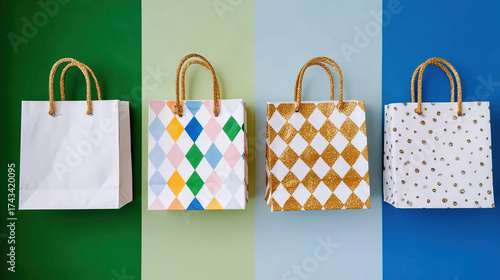 Wallpaper Mural Colorful shopping bags arranged on a backdrop reflecting a sale event in a vibrant retail setting Torontodigital.ca