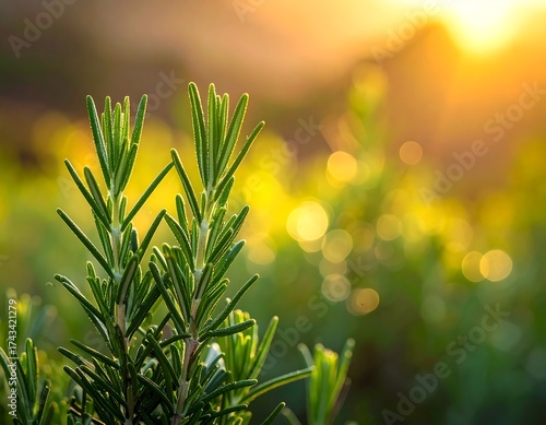 Rosemary sprigs at sunset