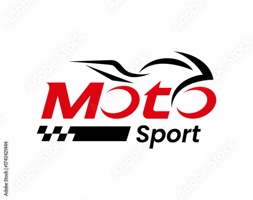 Moto Sport Logo Red and Black Motorcycle Silhouette