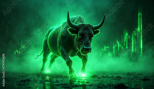 Stock market bull market trading Up trend of graph green background rising price