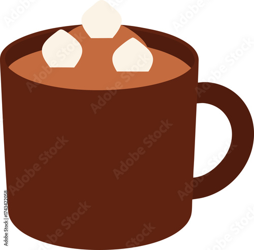 Dark brown mug with hot chocolate and marshmallows