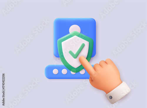 Online account protection and password verification with user profile and secure access 3D Vector Web Illustration.