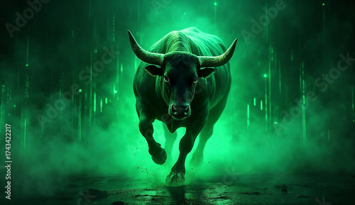 Stock market bull market trading Up trend of graph green background rising price
