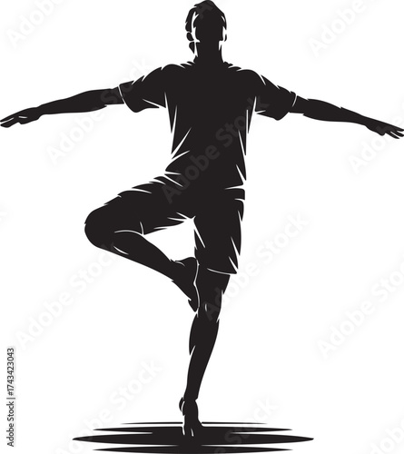 Silhouette of man balancing in yoga tree pose
